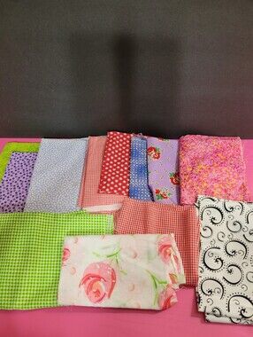 Bundle Sewing Fabric Remnants Smaller Pieces Lot Of 12 (1565)